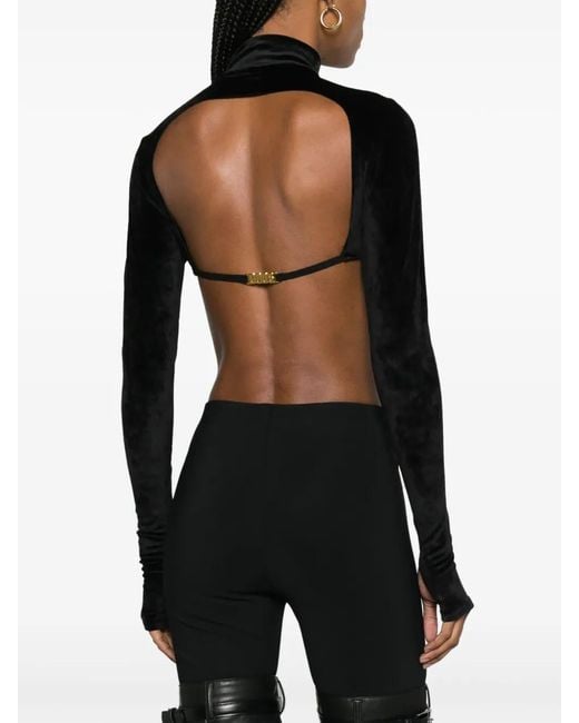 Gcds Black Velvet-Finish High-Neck Top