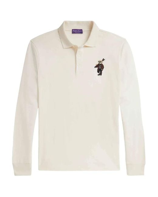 Ralph Lauren Embroidered Long-Sleeve Polo Shirt in White for Men | Lyst UK