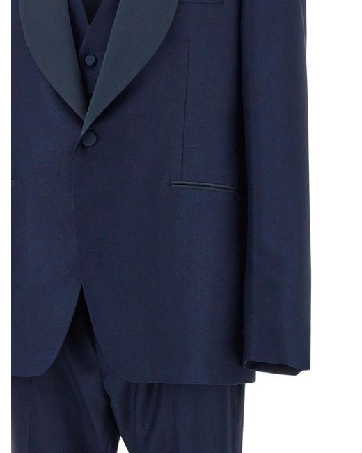 Tagliatore Blue Shawl-Lapel Three-Piece Suit for men