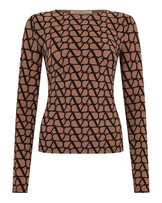 Valentino Garavani Brown Logo-Print Long-Sleeve Top