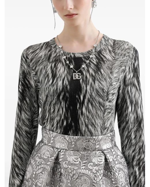 Dolce & Gabbana Black Fur-Print Blouse