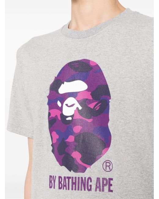 A Bathing Ape Gray Logo-print Cotton T-shirt for men