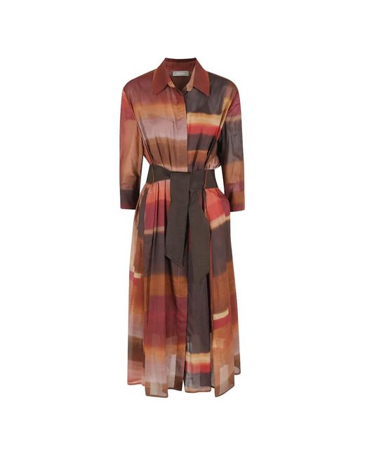 Kiltie Red Abstract-Print Belted Shirt Dress