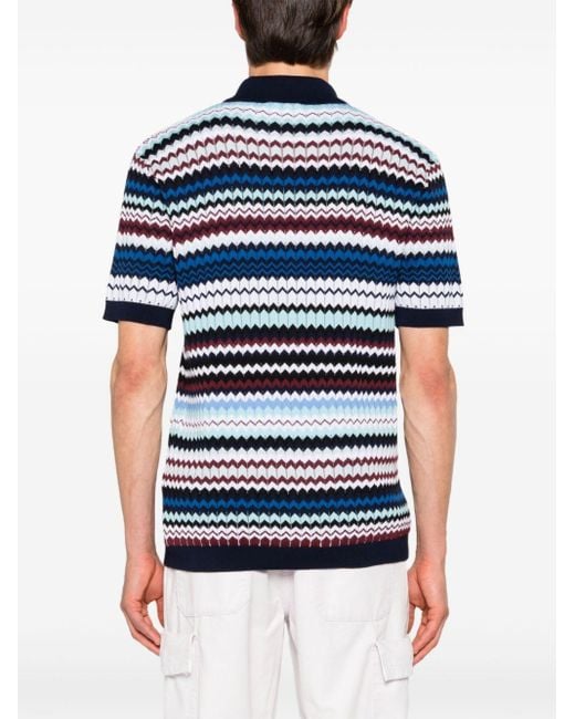 Missoni Blue Zigzag Cotton Polo Shirt for men