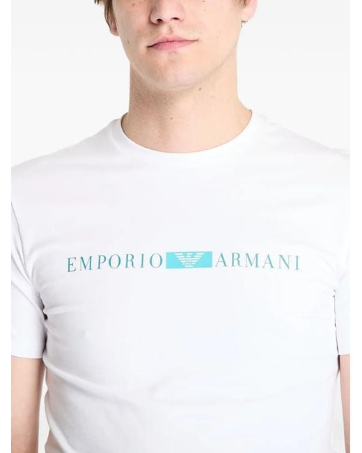 EA7 White Logo-Print T-Shirt for men