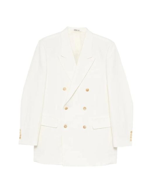 Auralee White Double-Breasted Blazer for men