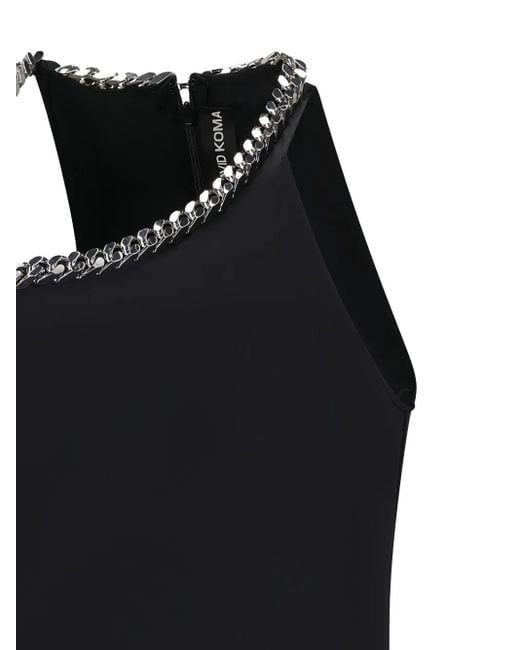 David Koma Black Chain-Embellished One-Shoulder Bodysuit