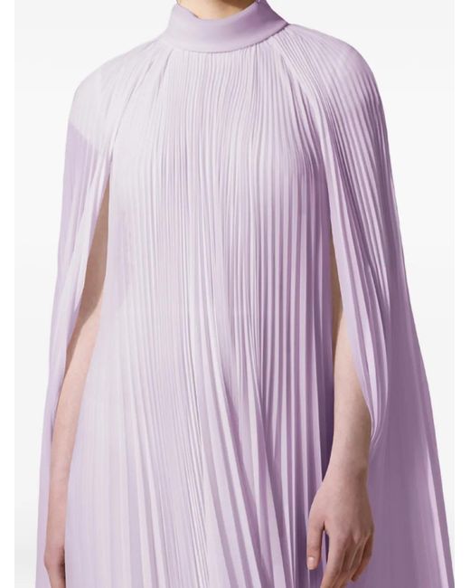 Gemy Maalouf Purple Pleated Cape-Style Dress