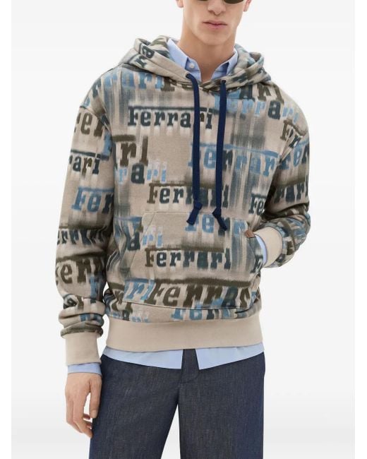 Ferrari Gray Logo-Print Hoodie for men