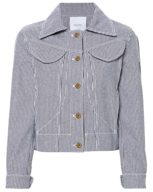 Patou Gray Striped Cropped Denim Jacket