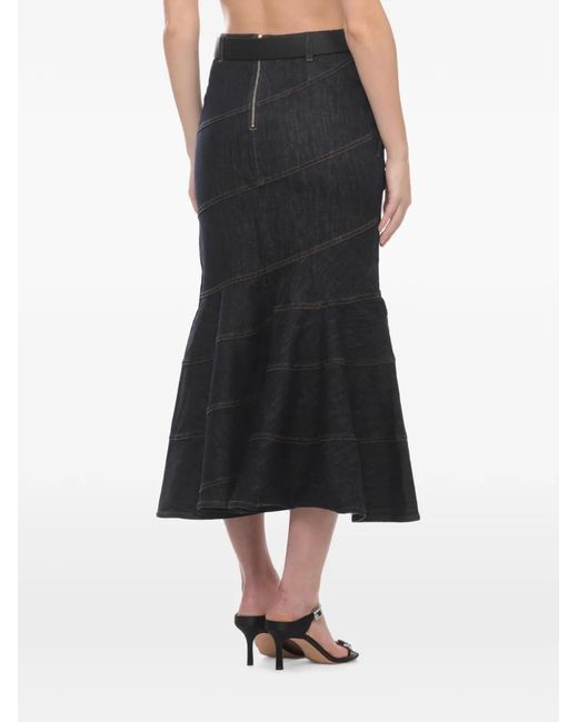 Self-Portrait Blue Denim Belted Midi Skirt