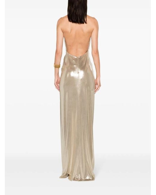 Nissa Natural Backless Lamé Maxi Dress