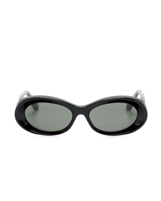 Gucci Black Logo-debossed Oval-frame Sunglasses