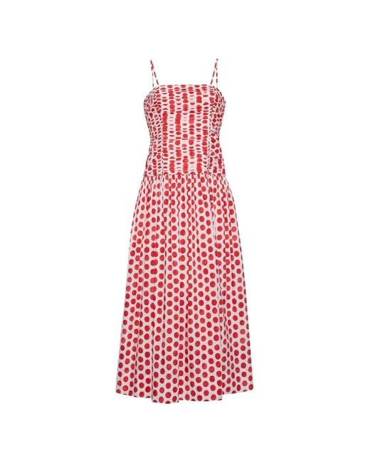 Cara Cara White Rahi Ruched Polka-Dot Midi Dress