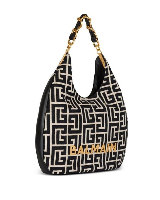 Balmain Black 1945 Soft Hobo Large Shoulder Bag