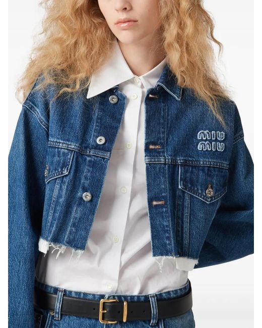 Miu Miu Blue Klassische Cropped-Jeansjacke