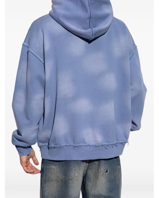 M I S B H V Blue Cloud-Print Frayed-Hem Hoodie for men