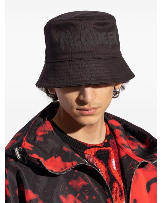 Alexander McQueen Black Logo-print Bucket Hat for men