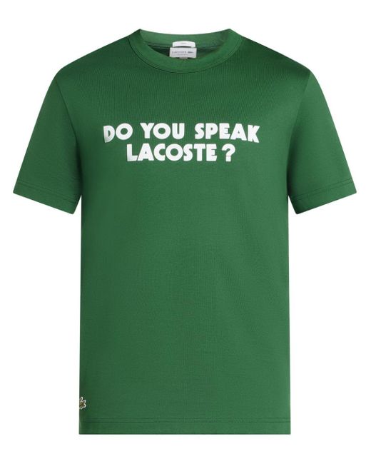 Lacoste Green Slogan-print Cotton T-shirt for men
