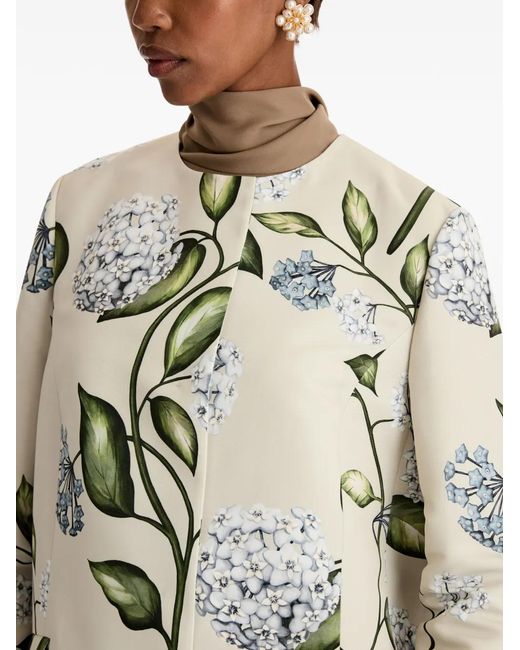 Oscar de la Renta White Porcelain-Flower Crew-Neck Coat