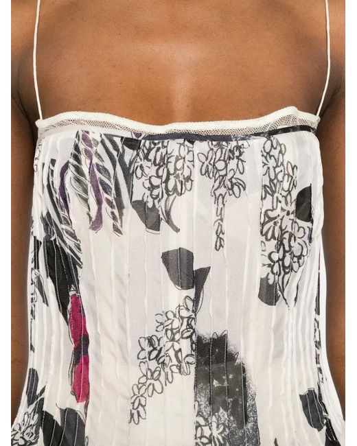 Roberto Cavalli White Floral-Print Bustier Midi Dress