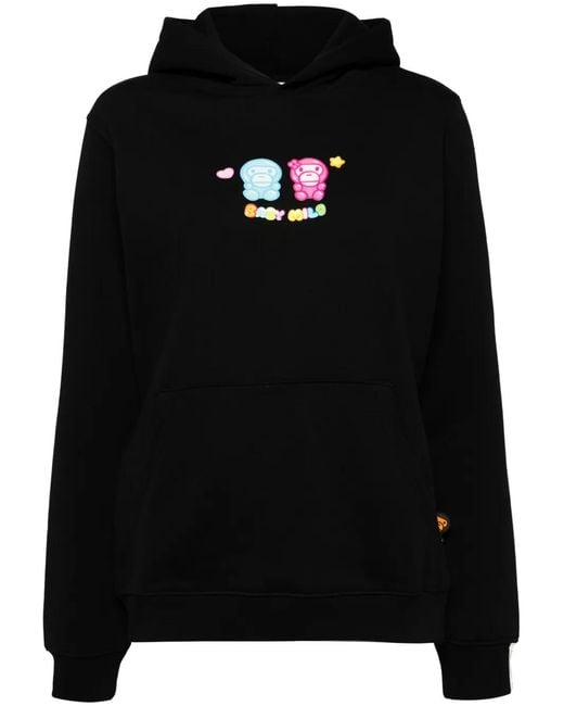 A Bathing Ape Black Logo-Print Long-Sleeved Hoodie