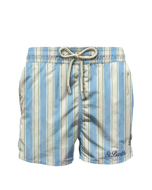 Mc2 Saint Barth Blue Syros Striped Drawstring Swim Shorts for men