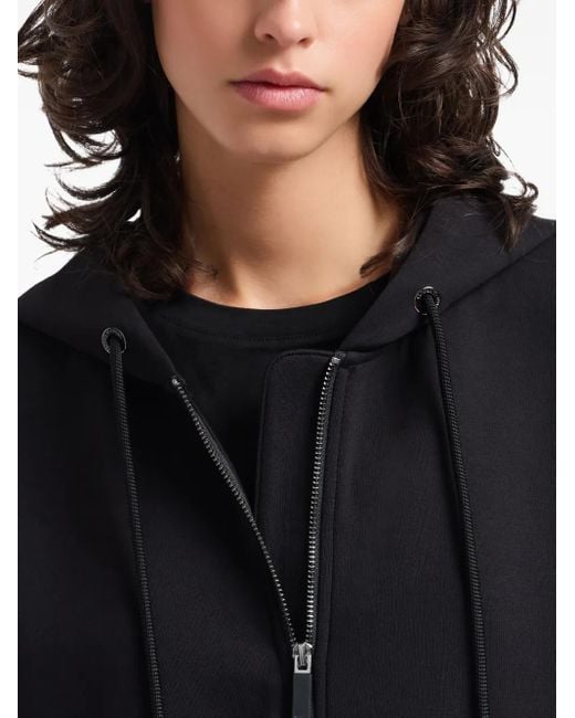 Emporio Armani Black Zip-Up Quilted-Hem Hoodie