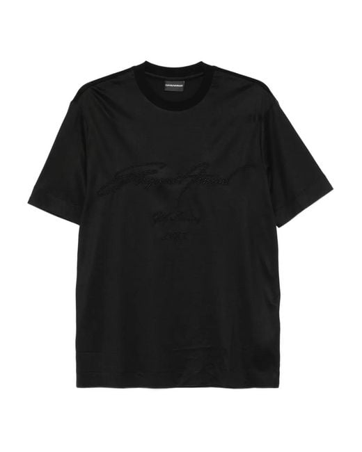 Emporio Armani Black Embroidered T-Shirt for men