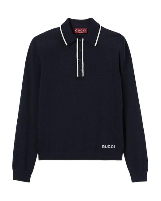 メンズ Gucci ロングスリーブ ポロシャツ Blue