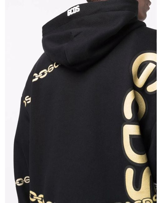 Gcds Black Chain-Link Logo-Print Hoodie for men