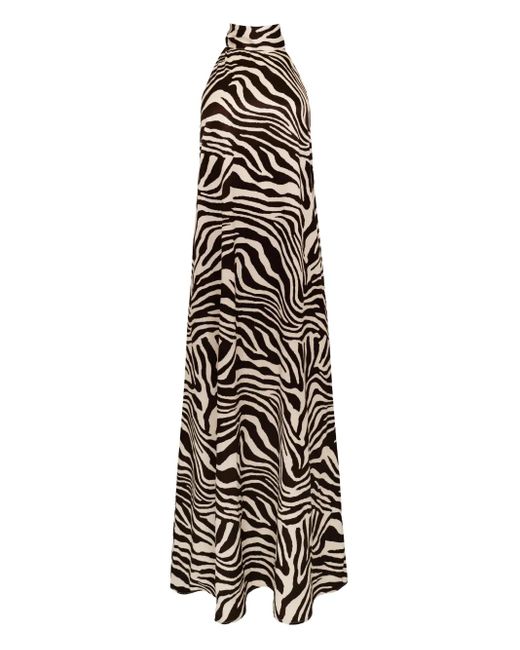 Azeeza White Meera Zebra-Pattern Halterneck Midi Dress