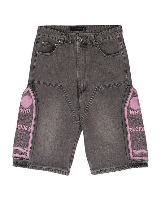 Who Decides War Gray Embroidery Denim Shorts for men