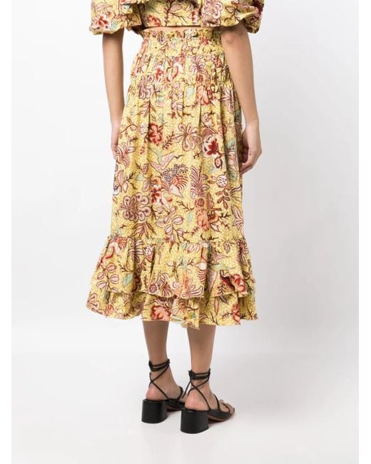 Ulla Johnson Metallic Acacia Calla Lily-Print Midi Skirt