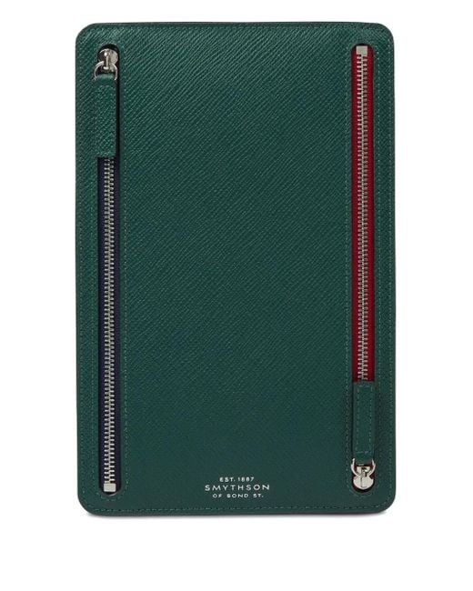 Smythson Green Panama Multi-Zip Case