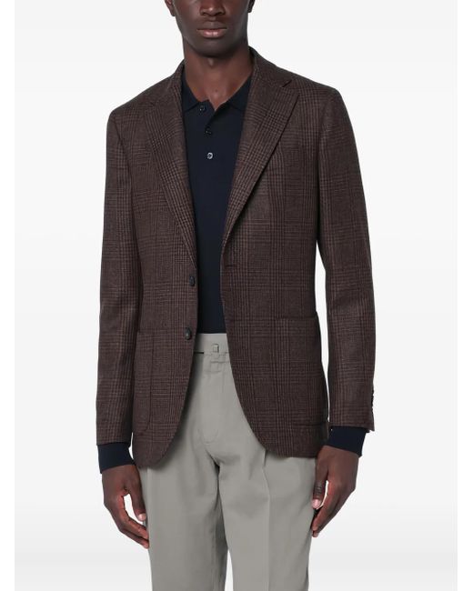Santaniello Black Single-Breasted Checked Blazer for men