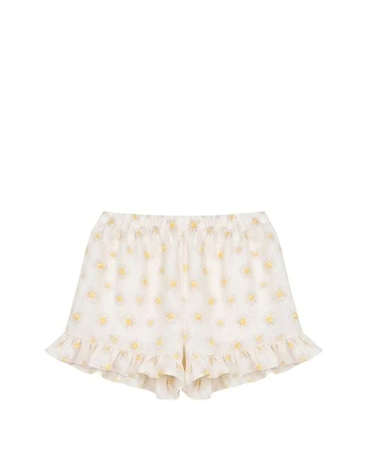 Sleeper White Ruffled Floral-Print Shorts