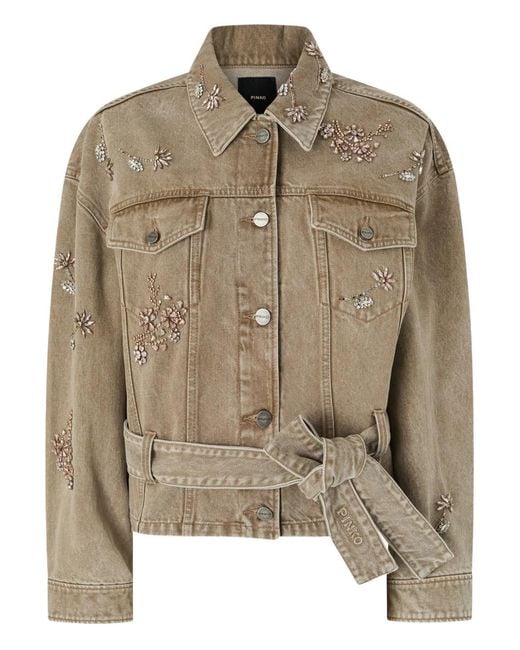 Pinko Brown Giungla Embellished Denim Jacket