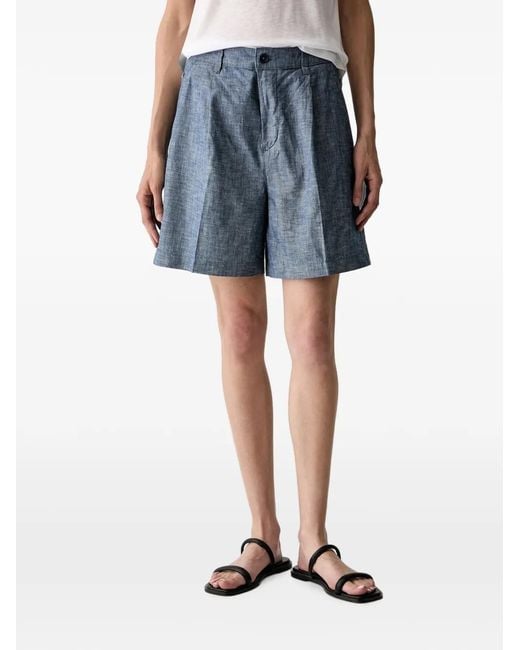 Benetton Blue Pleated High-Waisted Shorts