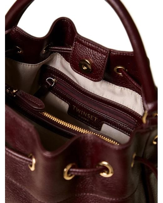 Twinset Brown Pebbled Drawstring Bucket Bag
