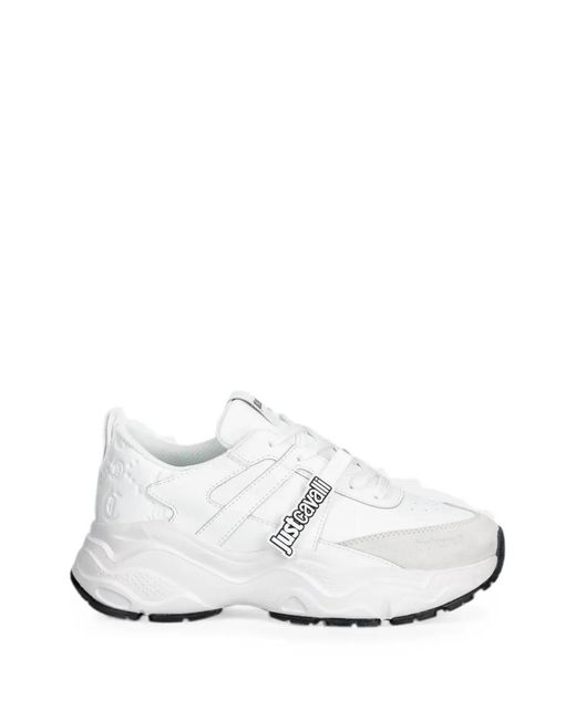 Just Cavalli White Logo-Patch Sneakers