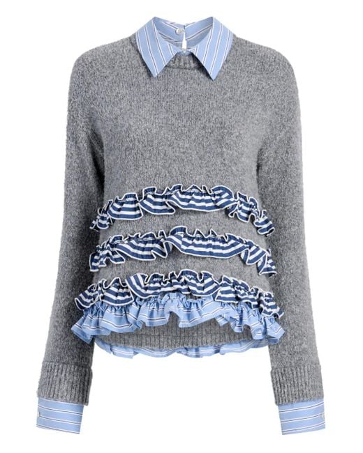 Cinq À Sept Women's Blue Leina Ruffled Striped Sweater