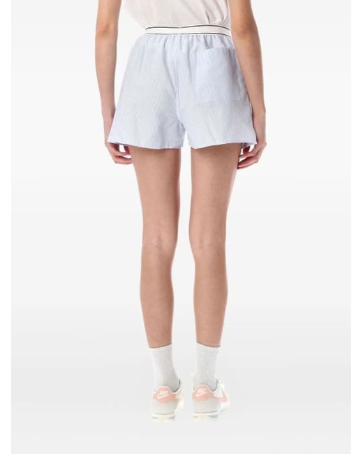 Sporty & Rich Blue Serif Logo Boxers Stripe-Pattern Shorts