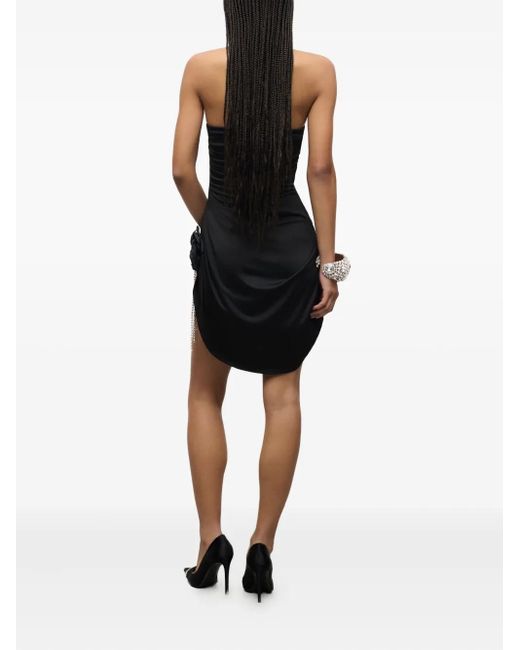 Area Black Crystal-Embellished Draped Mini Dress