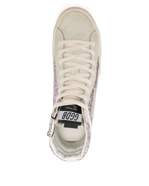 Golden Goose Deluxe Brand White Glitter-Panel High-Top Sneakers