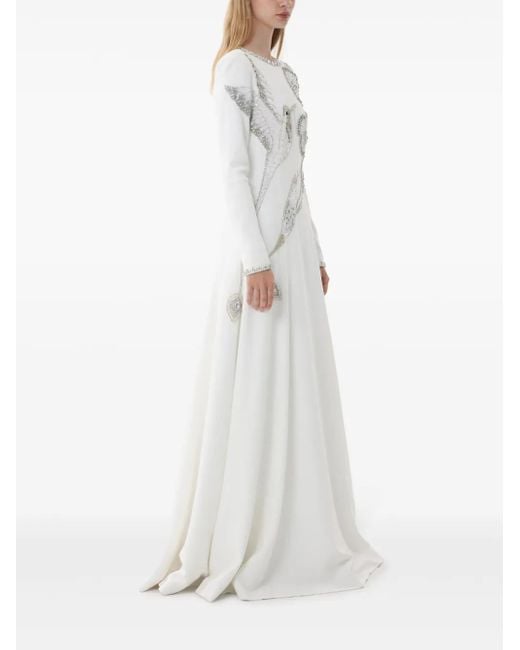 Dina Melwani ビジュートリム イブニングドレス White