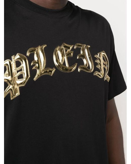 Philipp Plein Black Logo-Appliqué Cotton T-Shirt for men