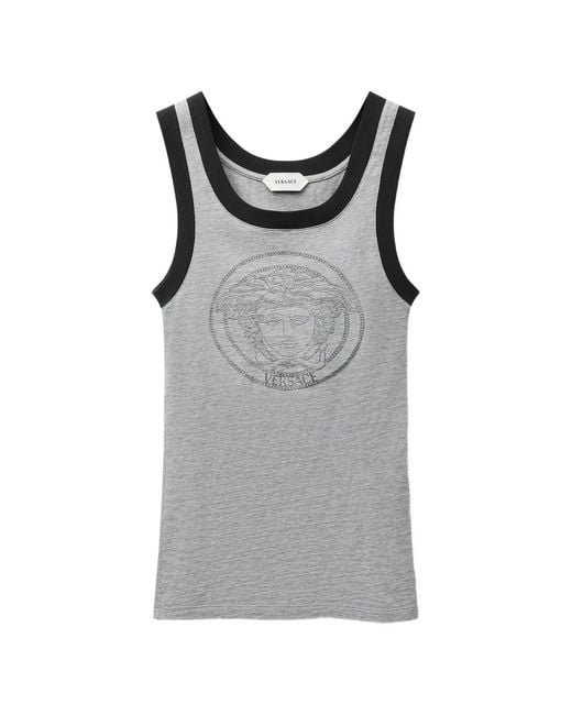 Versace Gray Printed Cotton-Jersey Tank Top