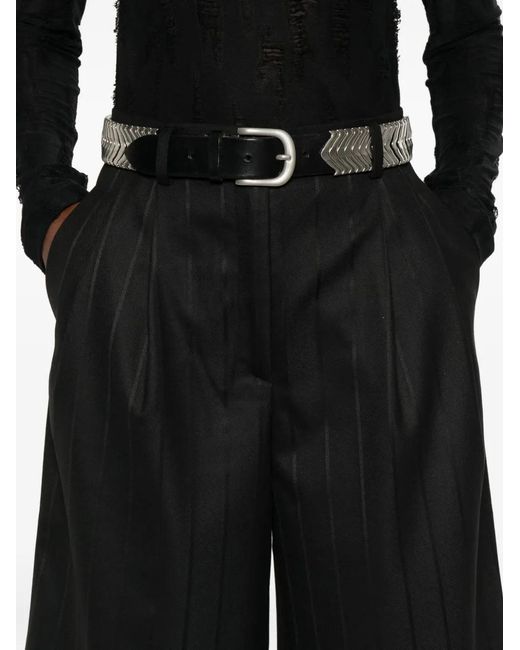 ANDAMANE Black Xiana Pleated Pinstripe Shorts