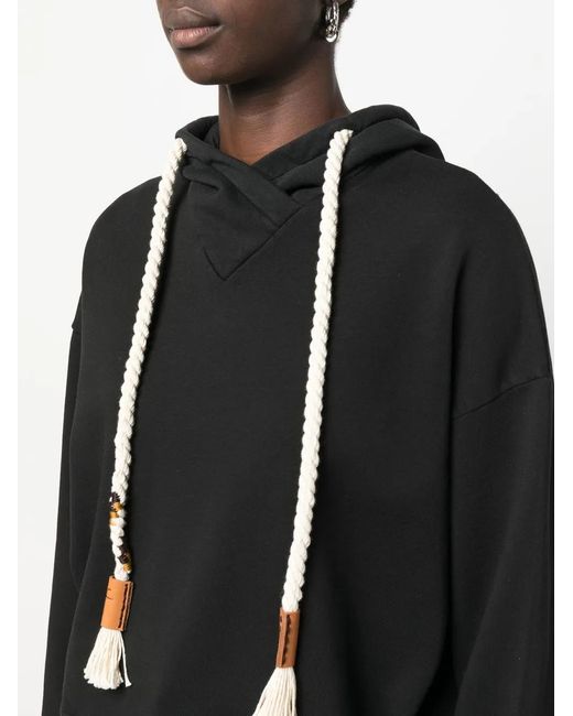 Forte_forte Black Rope-Drawstring Cotton Hoodie